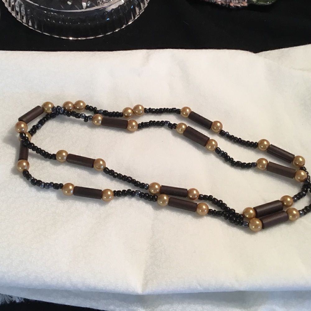 Wood and Faux Pearl Necklace